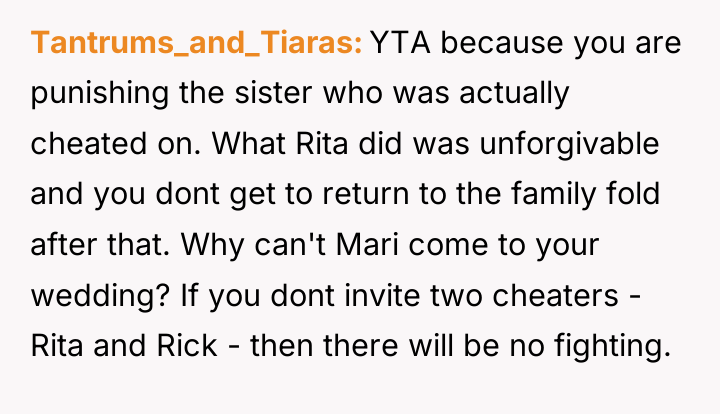 Tantrums_and_Tiaras YTA because you are punishing the sister who was...