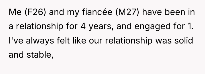 Me (F26) and my fiancée (M27) have been in a...