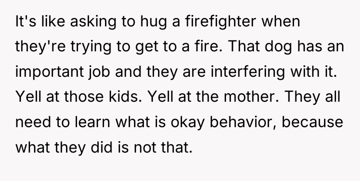 It's like asking to hug a firefighter when they're trying...
