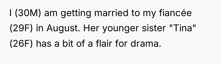 I (30M) am getting married to my fiancée (29F) in...