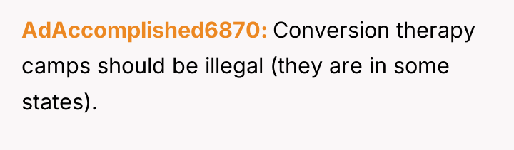 AdAccomplished6870 Conversion therapy camps should be illegal (they are in...