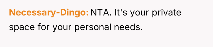 Necessary-Dingo NTA. It's your private space for your personal needs.