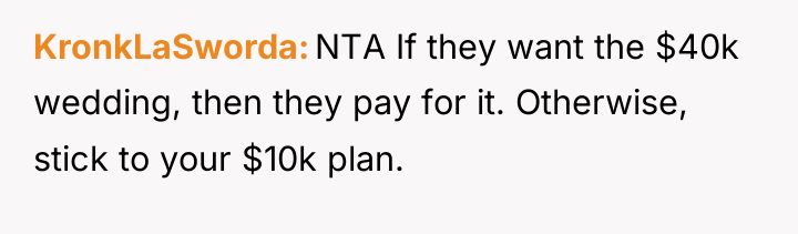 KronkLaSworda NTA If they want the $40k wedding, then they...