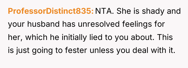 ProfessorDistinct835 NTA. She is shady and your husband has unresolved...