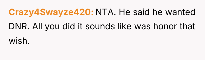 Crazy4Swayze420 NTA. He said he wanted DNR. All you did...