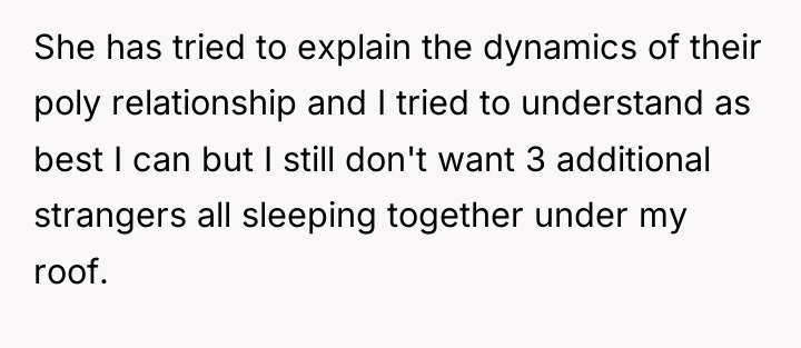 She has tried to explain the dynamics of their poly...