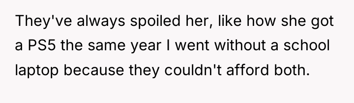 They've always spoiled her, like how she got a PS5...