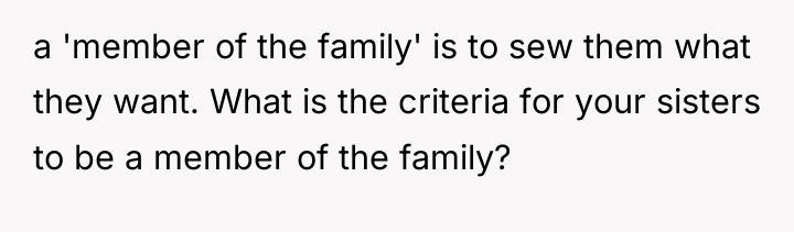 a 'member of the family' is to sew them what...