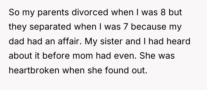So my parents divorced when I was 8 but they...