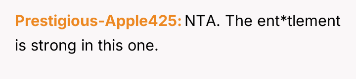 Prestigious-Apple425 NTA. The ent*tlement is strong in this one.