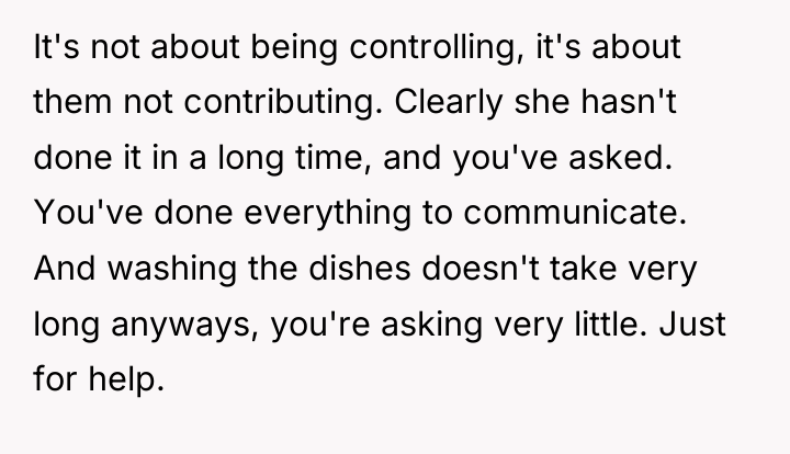 It's not about being controlling, it's about them not contributing....