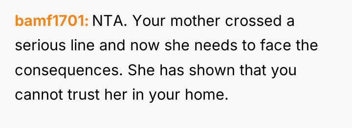 bamf1701 NTA. Your mother crossed a serious line and now...