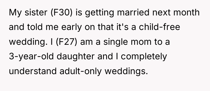 My sister (F30) is getting married next month and told...
