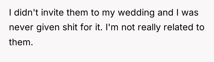 I didn't invite them to my wedding and I was...