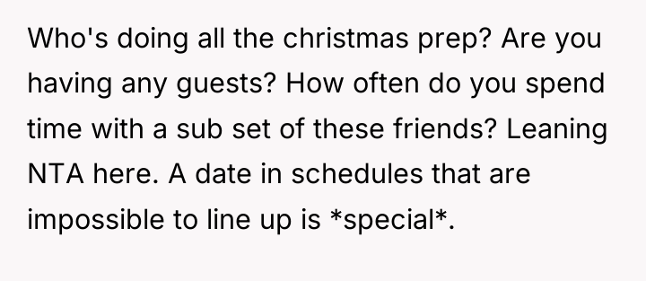 Who's doing all the christmas prep? Are you having any...