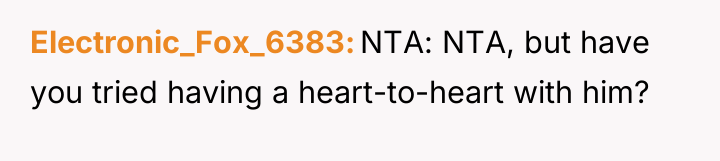 Electronic_Fox_6383 NTA: NTA, but have you tried having a heart-to-heart...