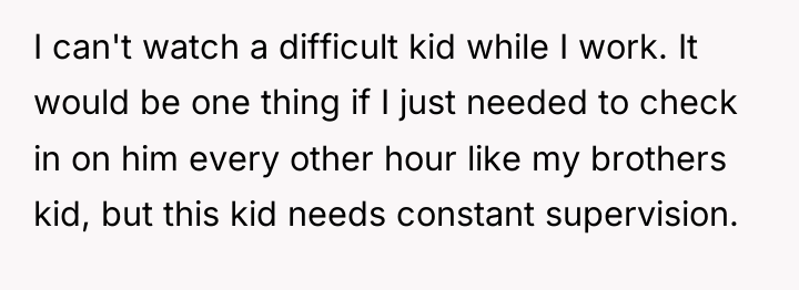 I can't watch a difficult kid while I work. It...