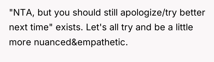 "NTA, but you should still apologize/try better next time" exists....