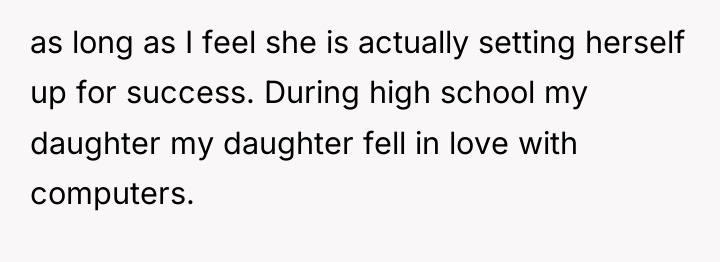 as long as I feel she is actually setting herself...