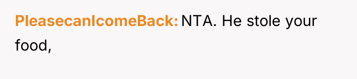PleasecanIcomeBack NTA. He stole your food,
