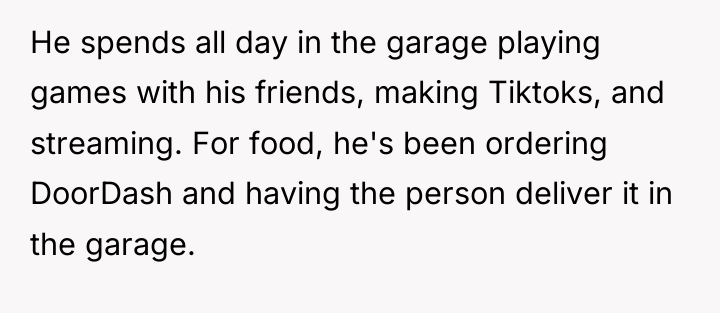 He spends all day in the garage playing games with...