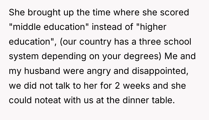 She brought up the time where she scored "middle education"...