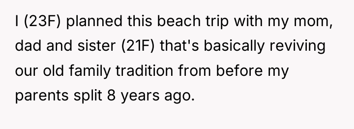 I (23F) planned this beach trip with my mom, dad...