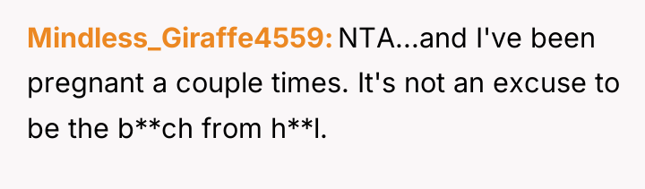Mindless_Giraffe4559 NTA...and I've been pregnant a couple times. It's not...