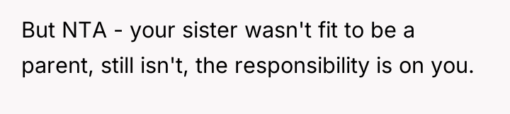 But NTA - your sister wasn't fit to be a...