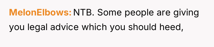 MelonElbows NTB. Some people are giving you legal advice which...
