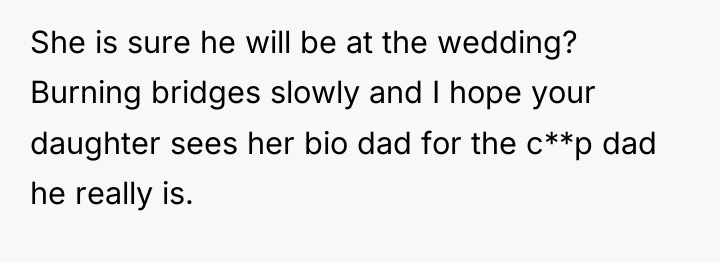 She is sure he will be at the wedding? Burning...