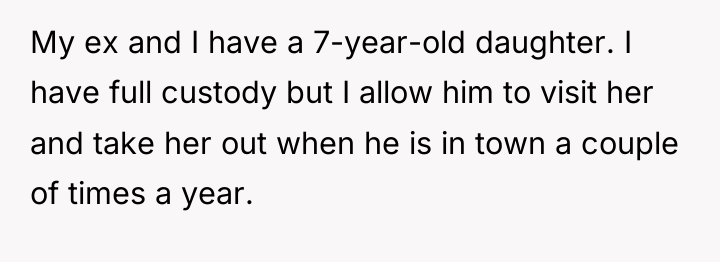 My ex and I have a 7-year-old daughter. I have...