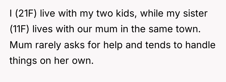 I (21F) live with my two kids, while my sister...