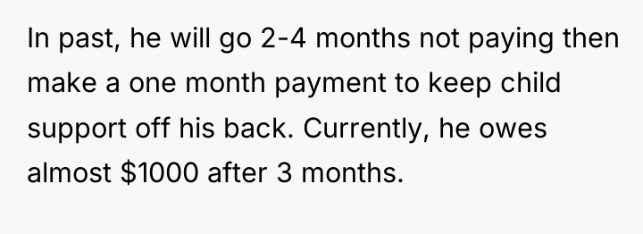 In past, he will go 2-4 months not paying then...