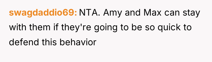 swagdaddio69 NTA. Amy and Max can stay with them if...