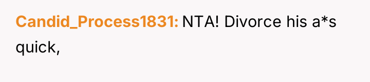 Candid_Process1831 NTA! Divorce his a*s quick,
