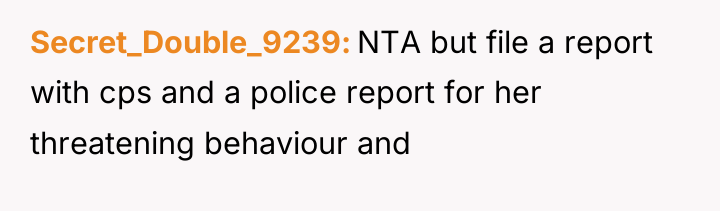 Secret_Double_9239 NTA but file a report with cps and a...