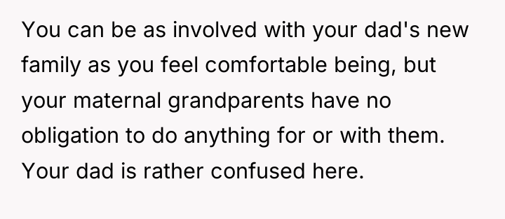 You can be as involved with your dad's new family...