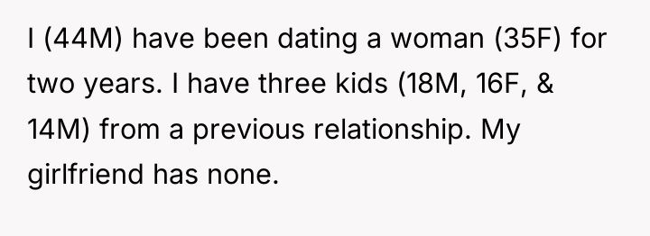I (44M) have been dating a woman (35F) for two...