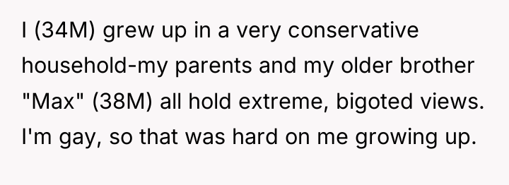 I (34M) grew up in a very conservative household-my parents...
