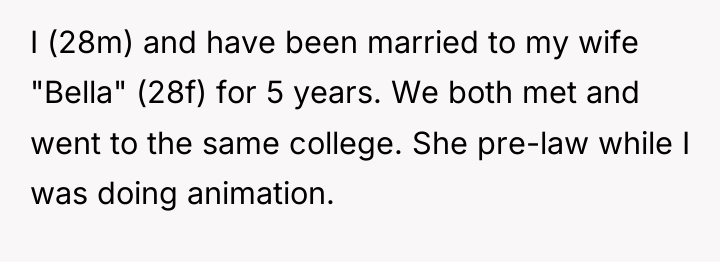 I (28m) and have been married to my wife "Bella"...