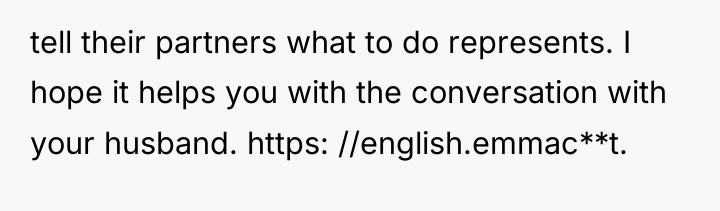 tell their partners what to do represents. I hope it...