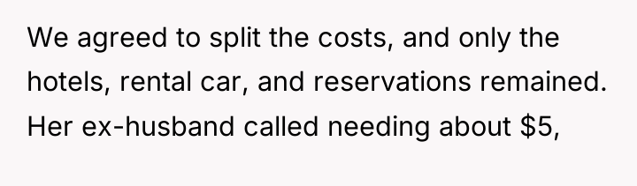 We agreed to split the costs, and only the hotels,...