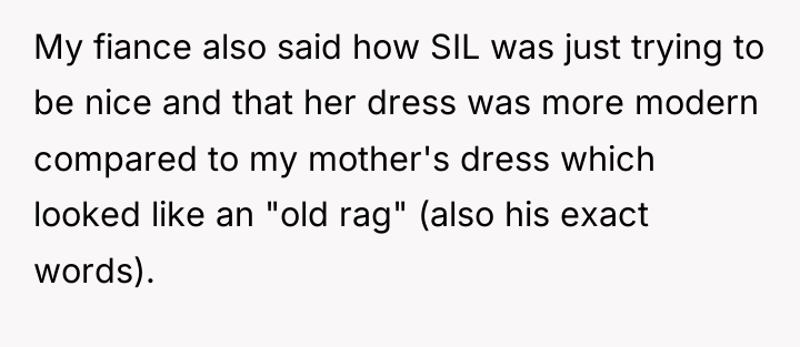My fiance also said how SIL was just trying to...