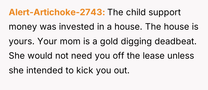 Alert-Artichoke-2743 The child support money was invested in a house....