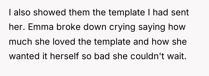 I also showed them the template I had sent her....