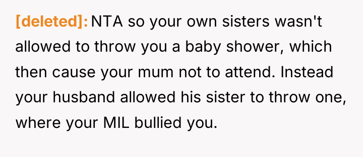 [deleted] NTA so your own sisters wasn't allowed to throw...