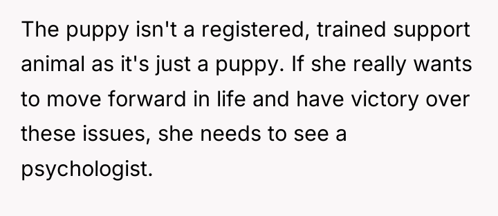 The puppy isn't a registered, trained support animal as it's...