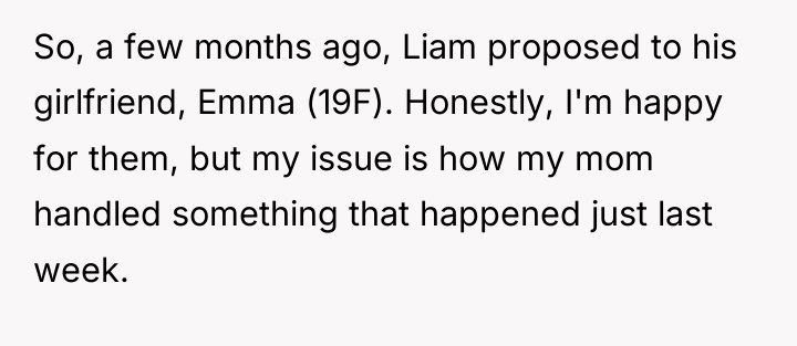 So, a few months ago, Liam proposed to his girlfriend,...