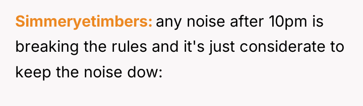 Simmeryetimbers any noise after 10pm is breaking the rules and...